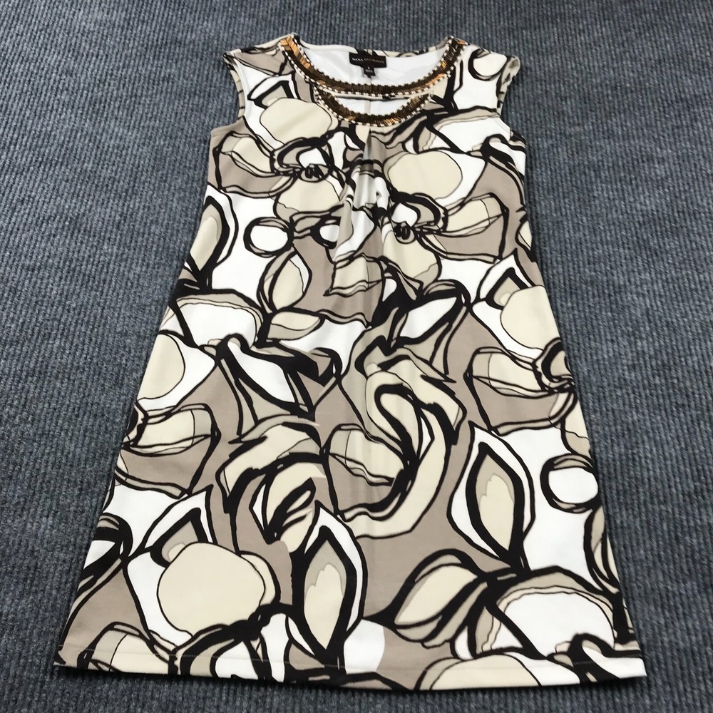 Dana Buchman Sheath Dress Womens4 Beige Stretch All Over Print Abstract Retro
